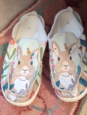 Women's Bunny Canvas Slip-On Shoes in Pastel Green